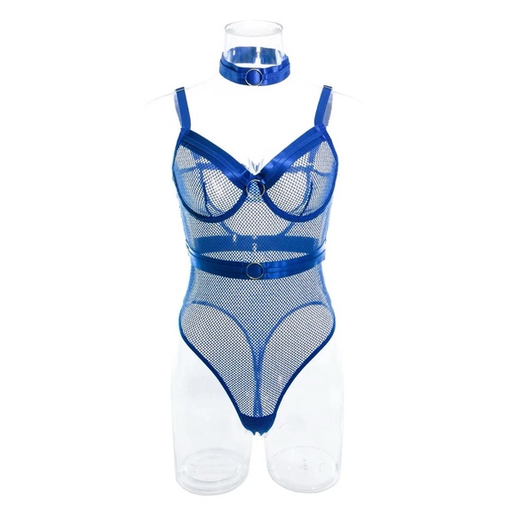 LAST ONE! Blue Fishnet Choker Bodysuit - Picture 12 of 16